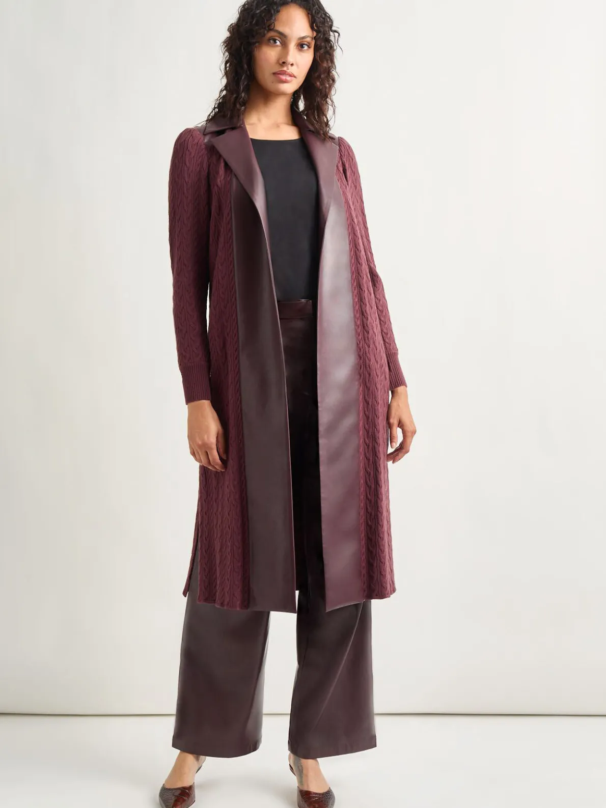 Notched Collar Long Mixed Media Jacket