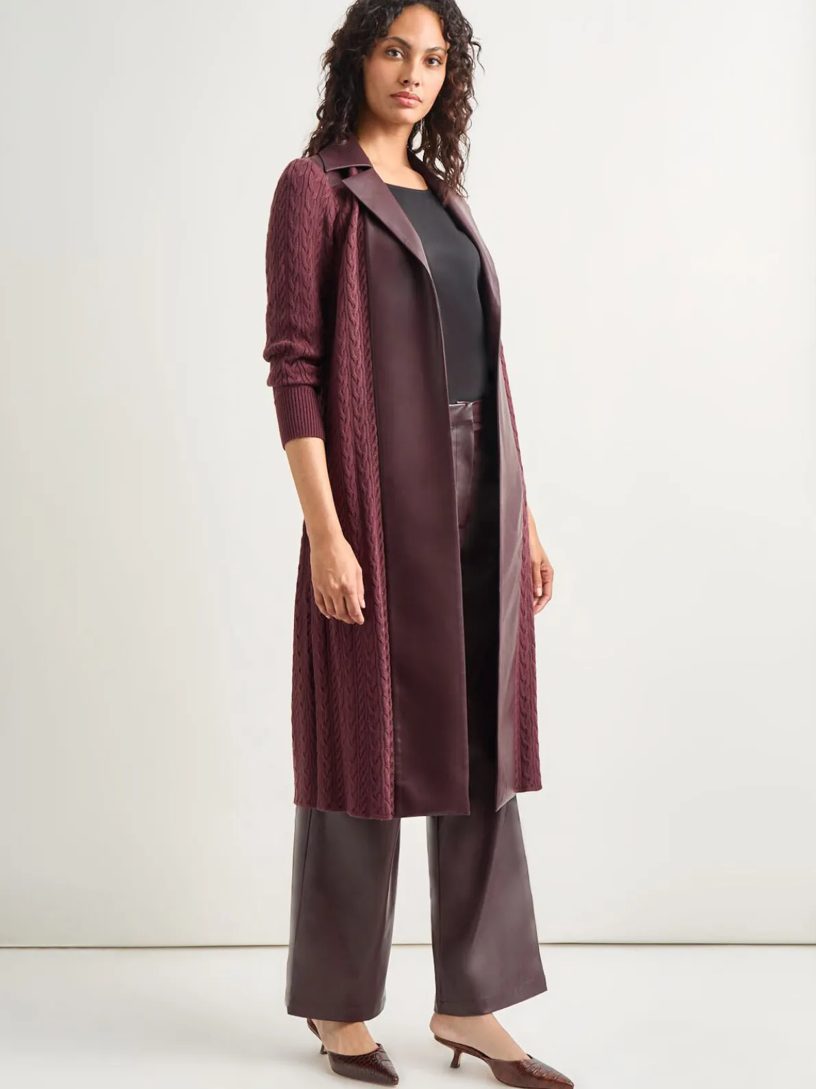 Notched Collar Long Mixed Media Jacket