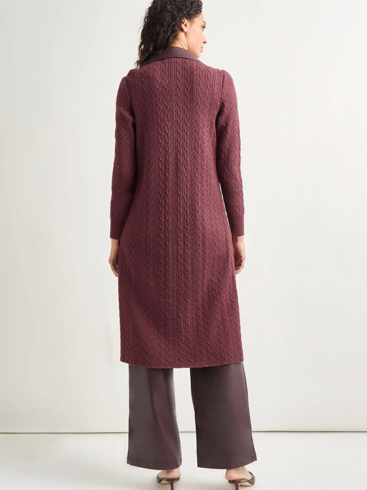 Notched Collar Long Mixed Media Jacket