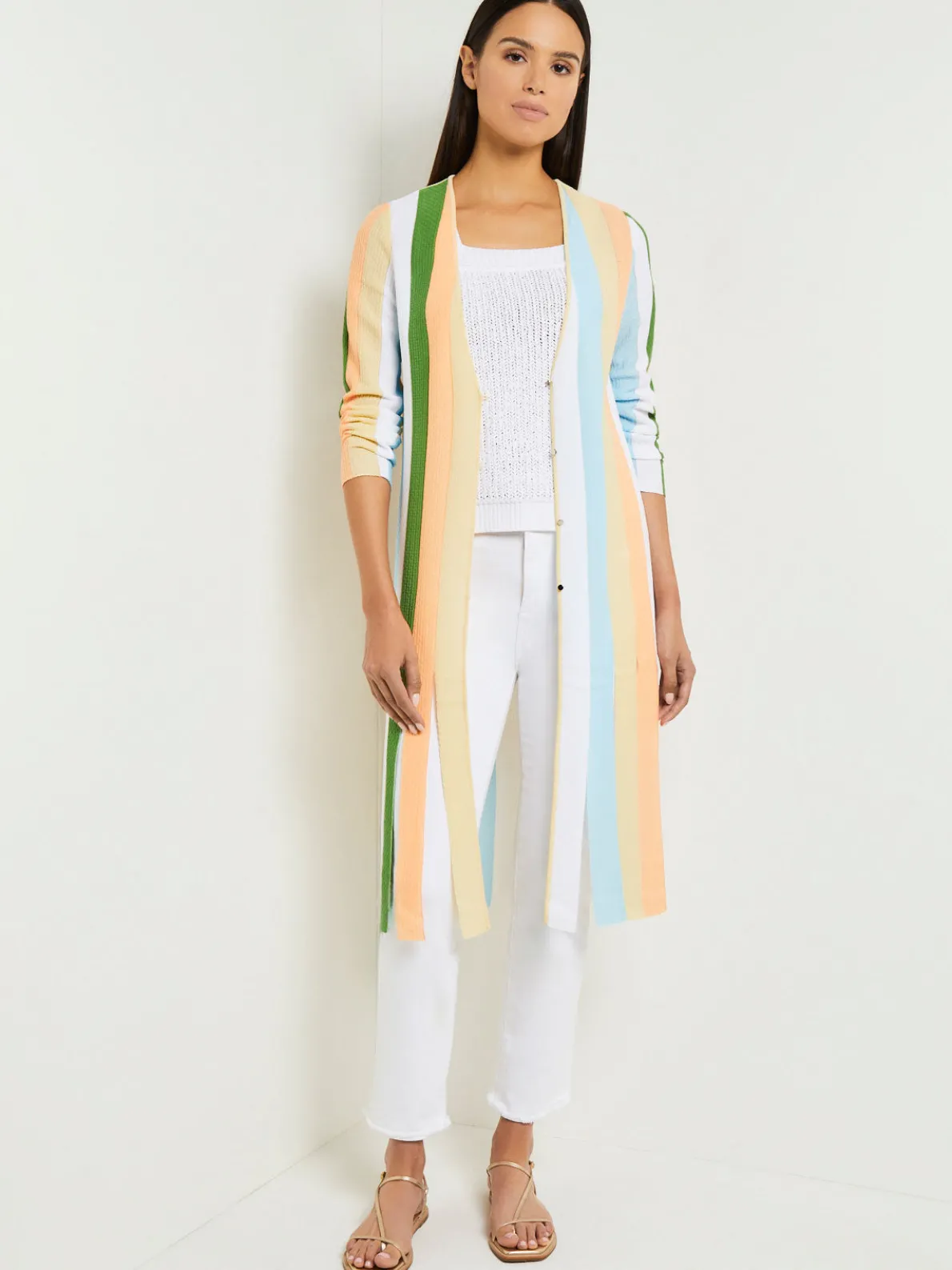 Open Neck Heritage Fit Jacket - Striped Intarsia Knit Fringe Hem