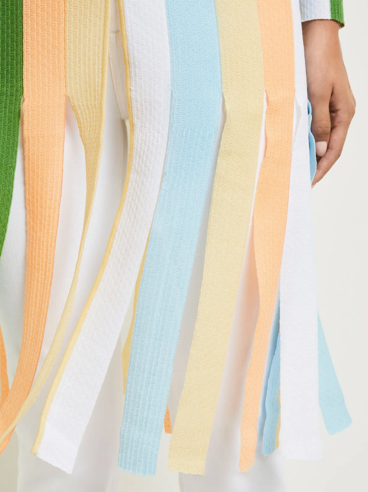 Open Neck Heritage Fit Jacket - Striped Intarsia Knit Fringe Hem