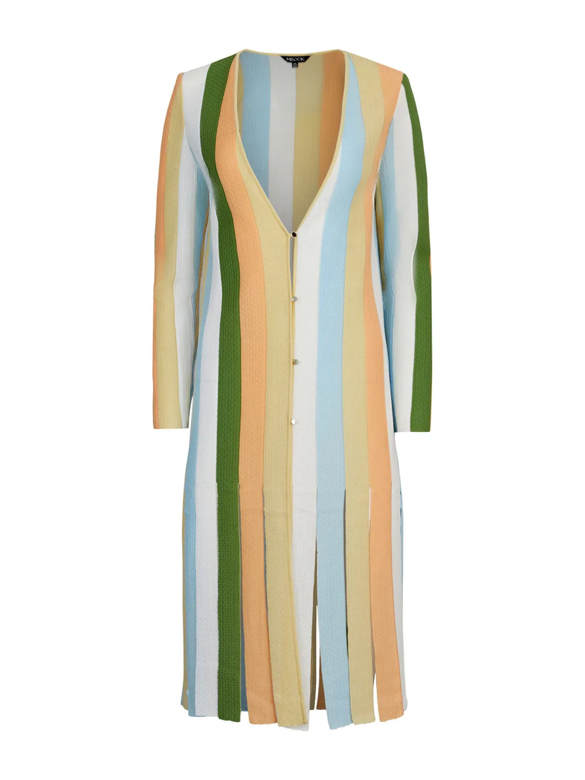 Open Neck Heritage Fit Jacket - Striped Intarsia Knit Fringe Hem