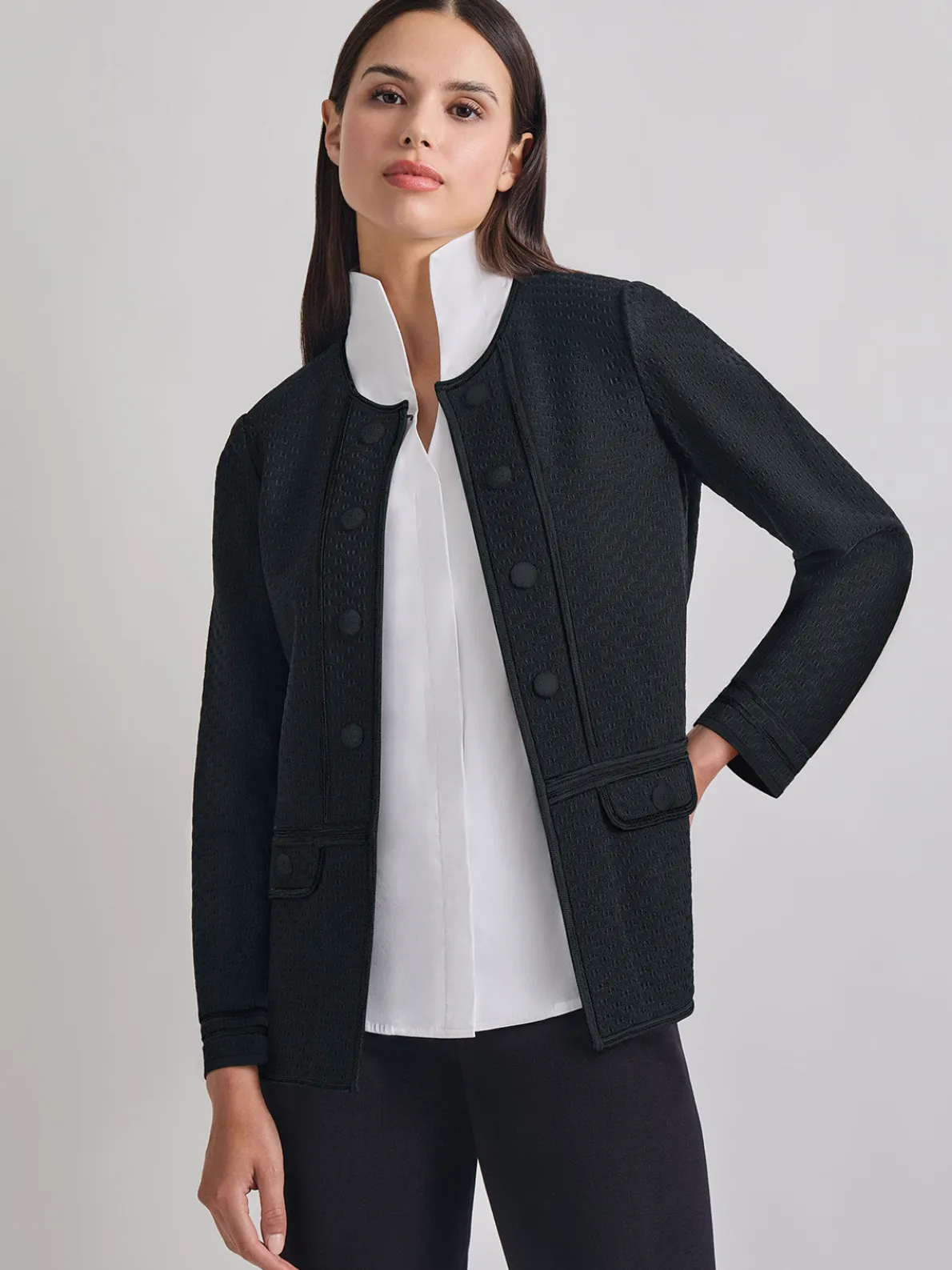 Open Neck Tonal Detail Jacket