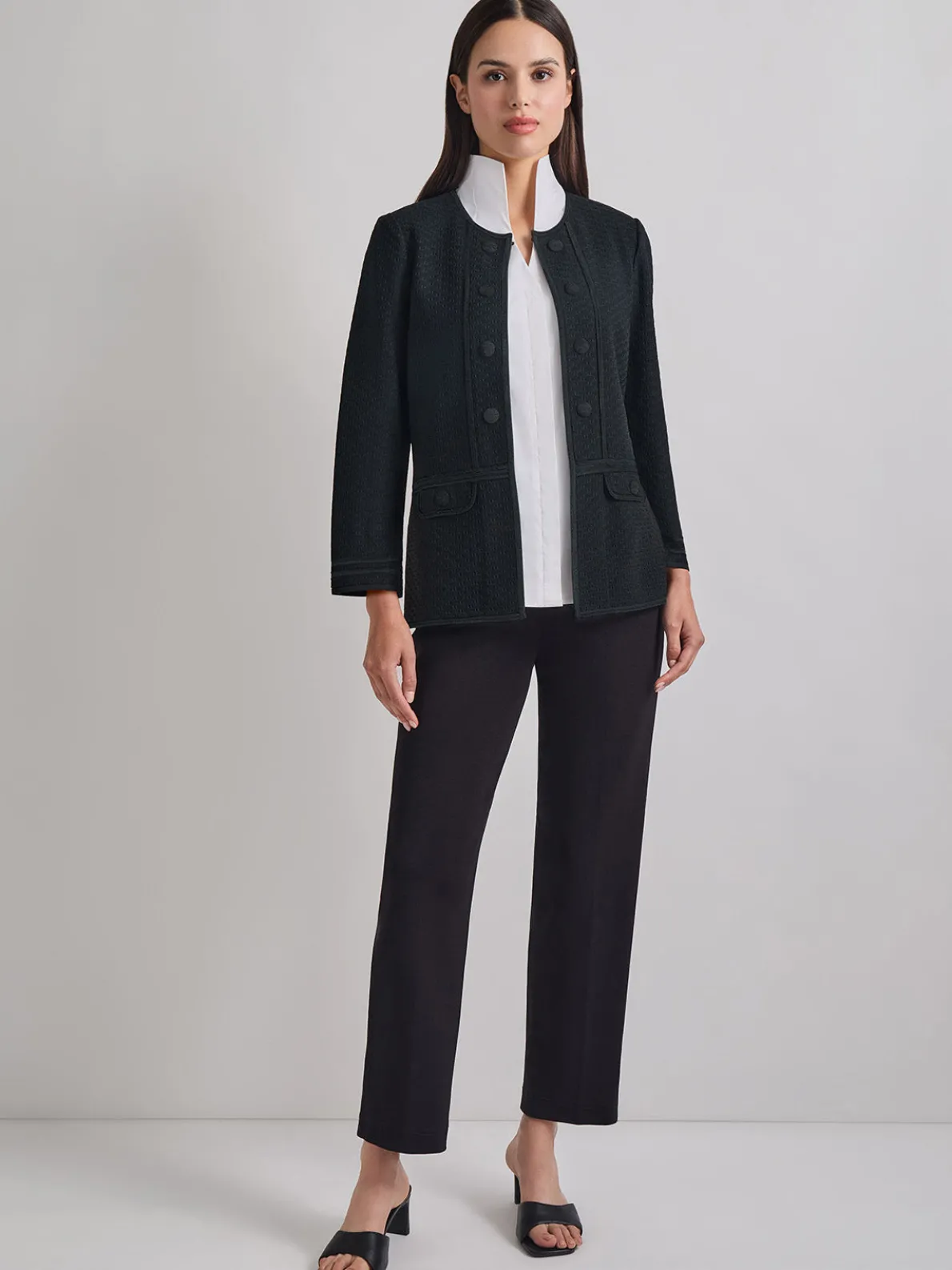 Open Neck Tonal Detail Jacket