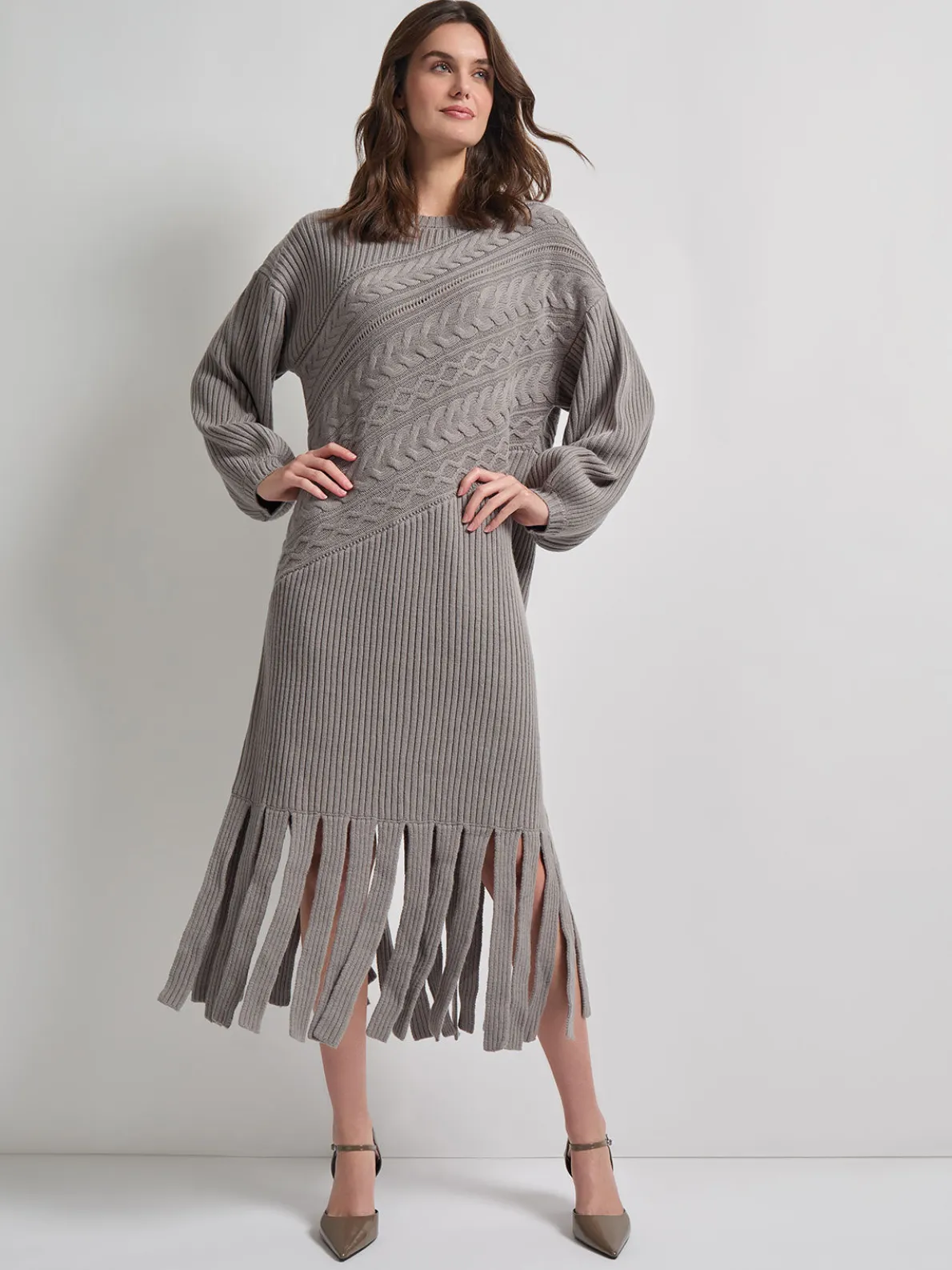 Oversized Cable Knit Wool Blended Sheath Maxi Dress