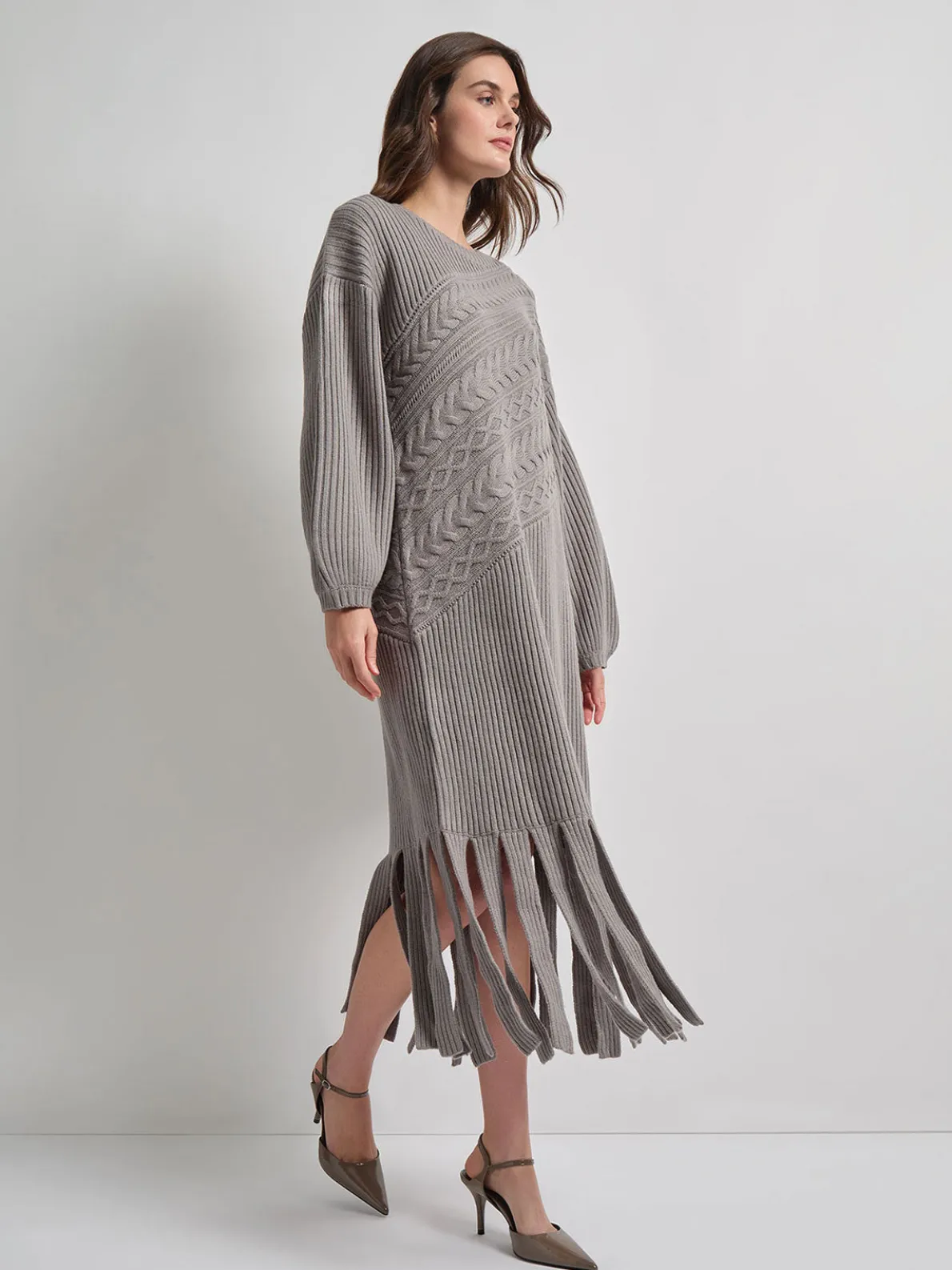 Oversized Cable Knit Wool Blended Sheath Maxi Dress