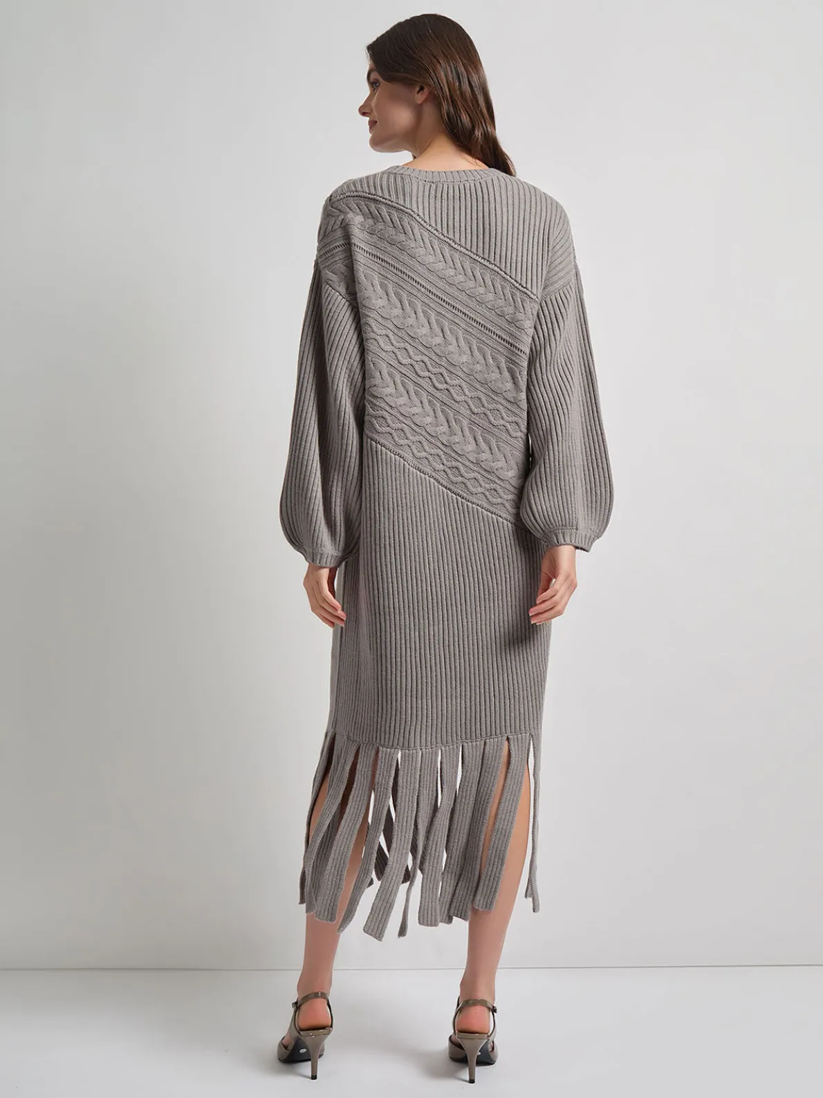 Oversized Cable Knit Wool Blended Sheath Maxi Dress