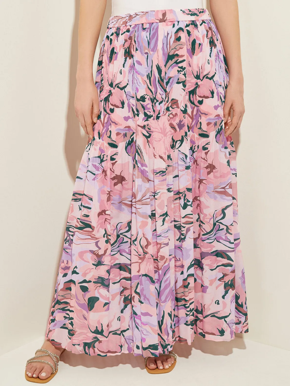 Pink Pleated Skirt - Floral Maxi Skirt | Misook