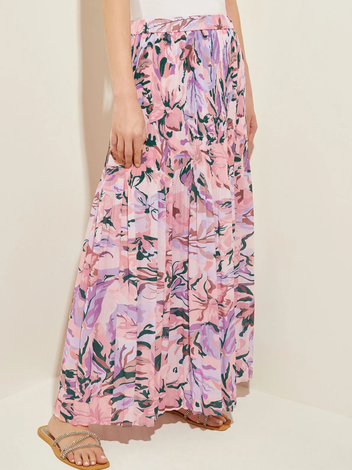 Pink Pleated Skirt - Floral Maxi Skirt | Misook