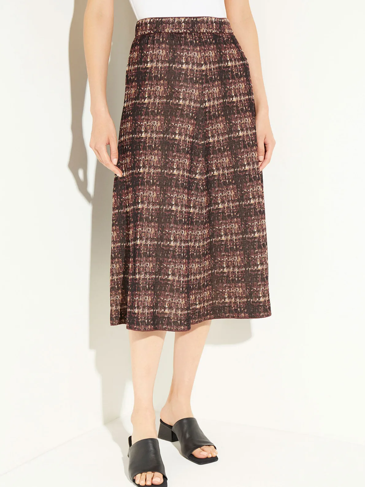 Plaid Knit A-Line Midi Skirt