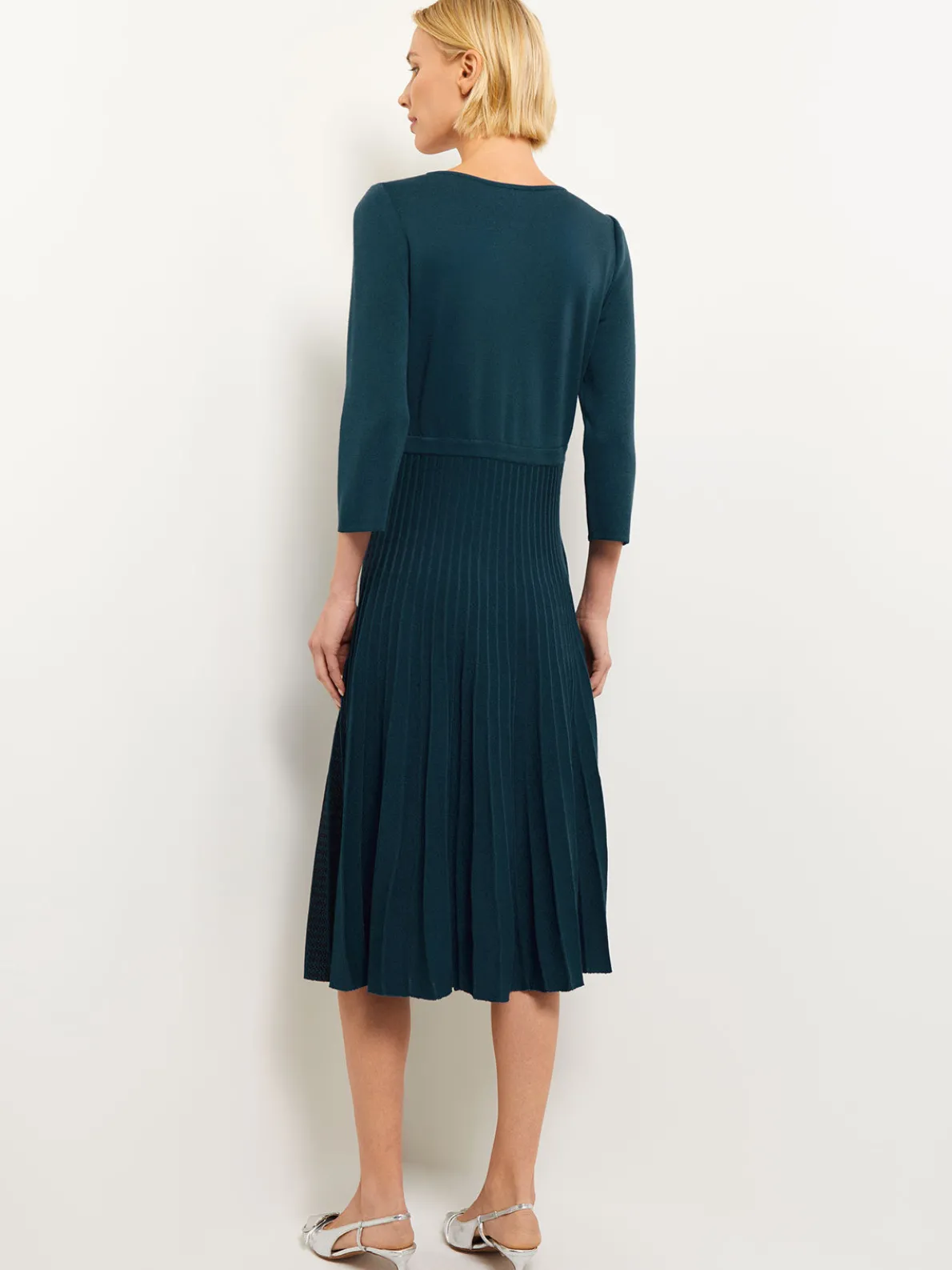 Pleated Contrast Panel Soft Knit Dress