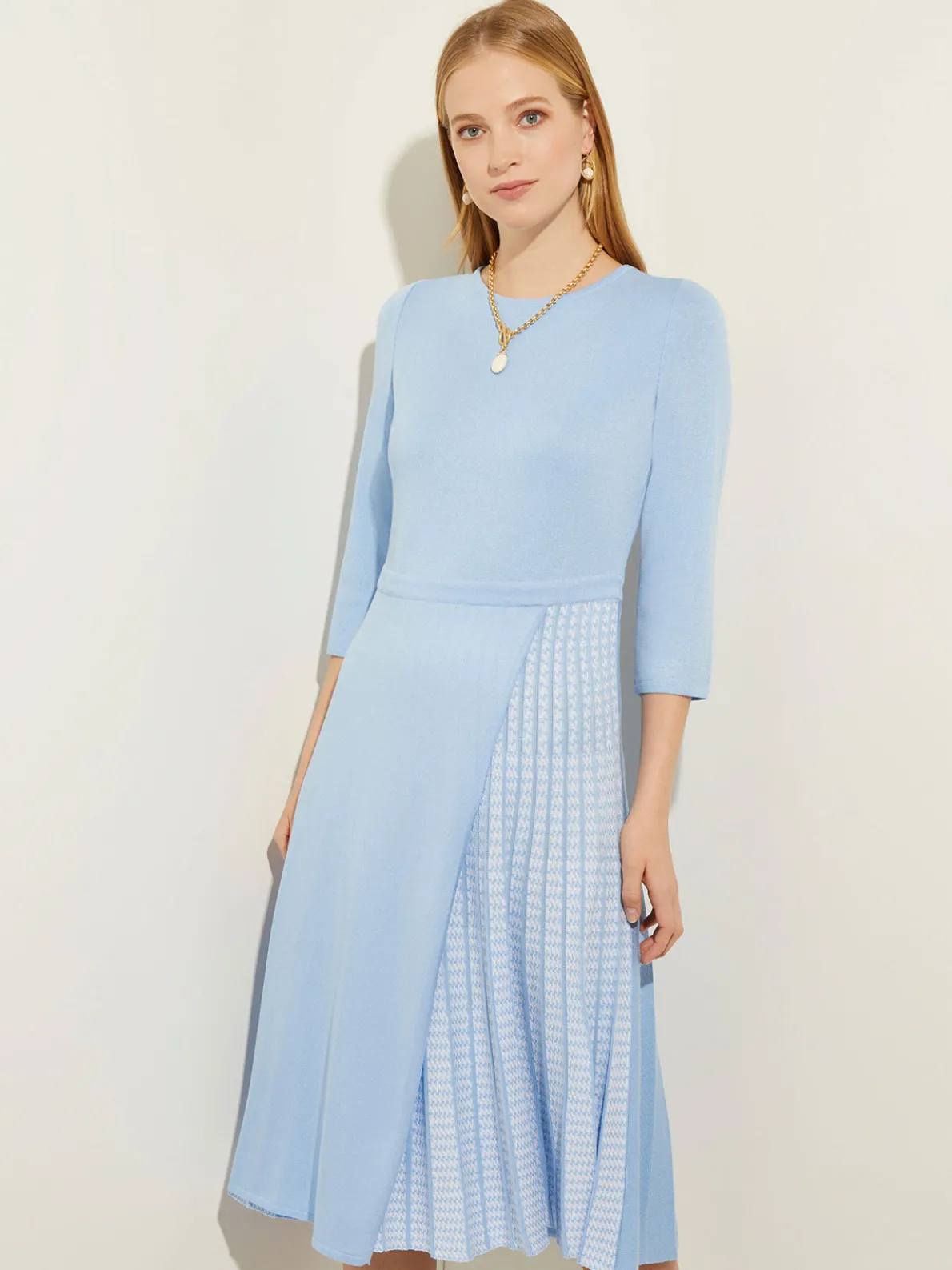 Pleated Contrast Panel Soft Knit Dress