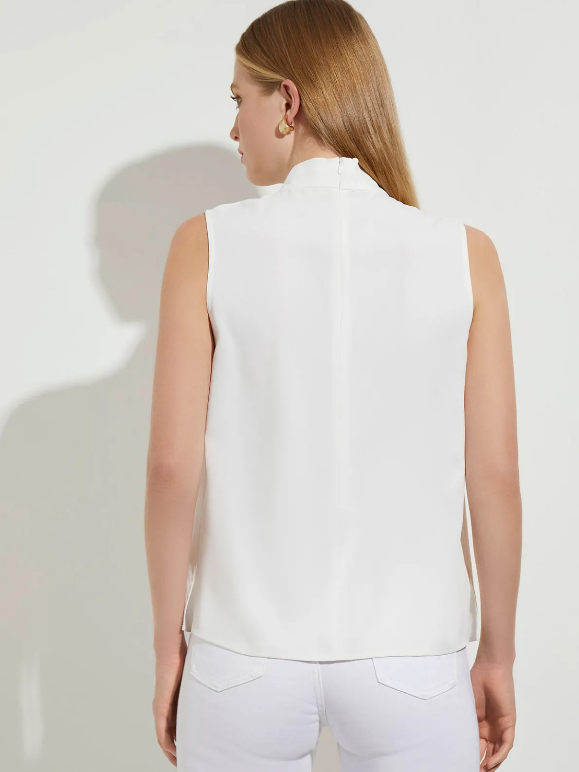 Pleated Crossover Collar Crepe de Chine Blouse