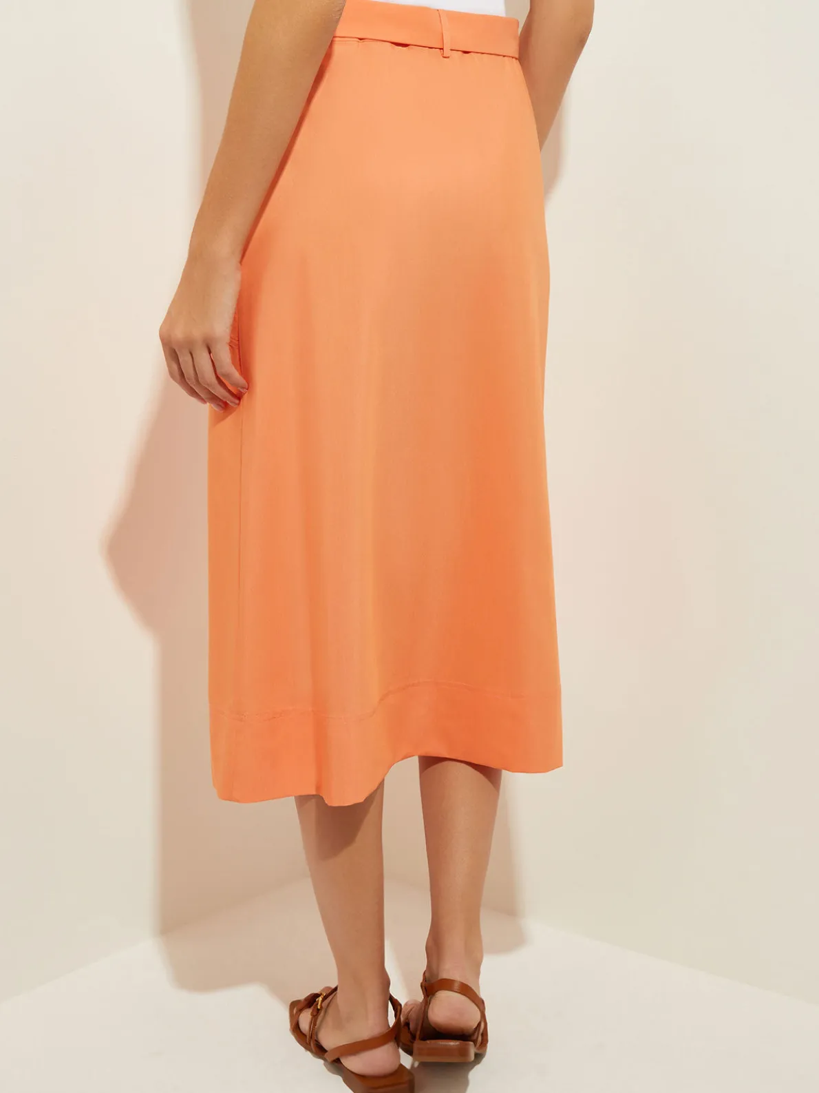 Pocketed Poplin A-Line Midi Skirt