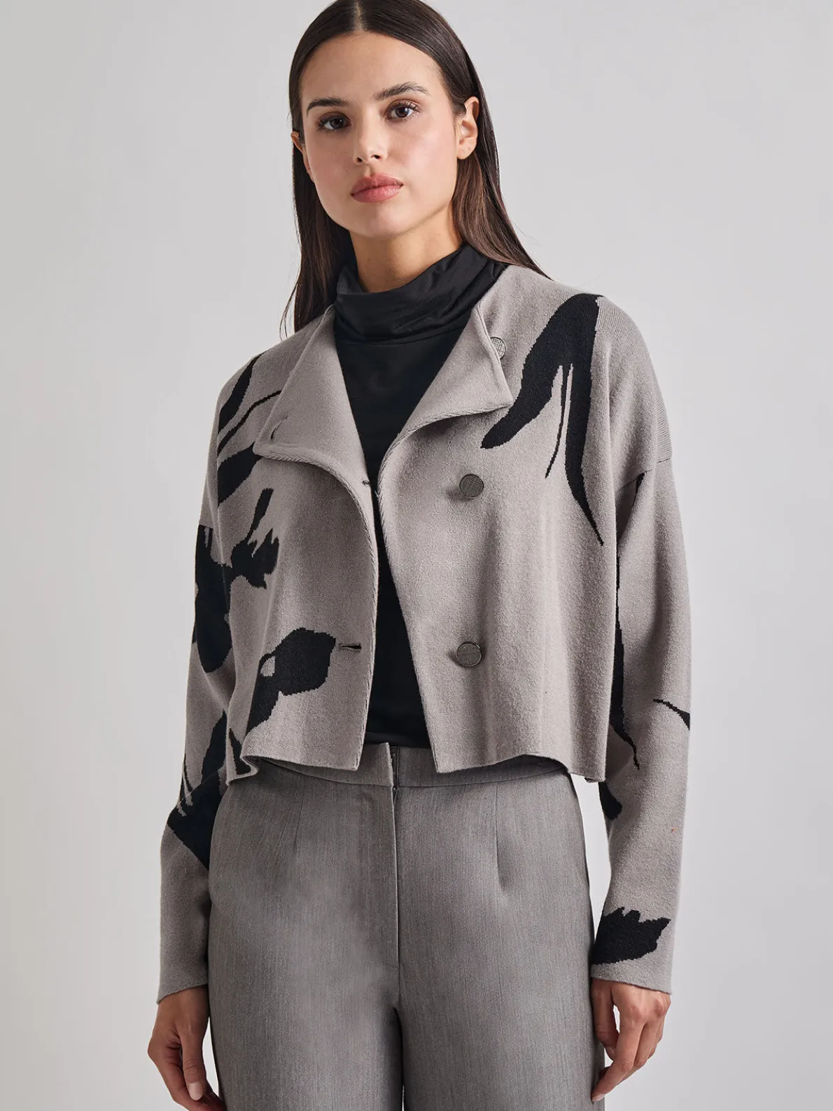 Relaxed Fit Abstract Floral Soft Knit Jacket