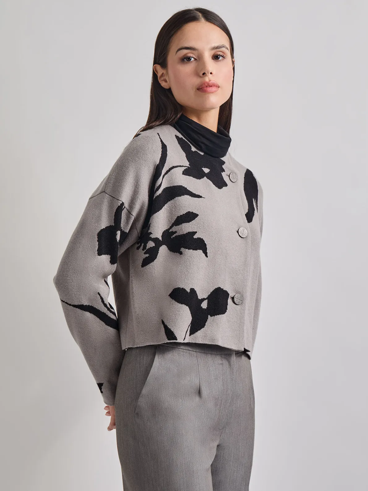 Relaxed Fit Abstract Floral Soft Knit Jacket