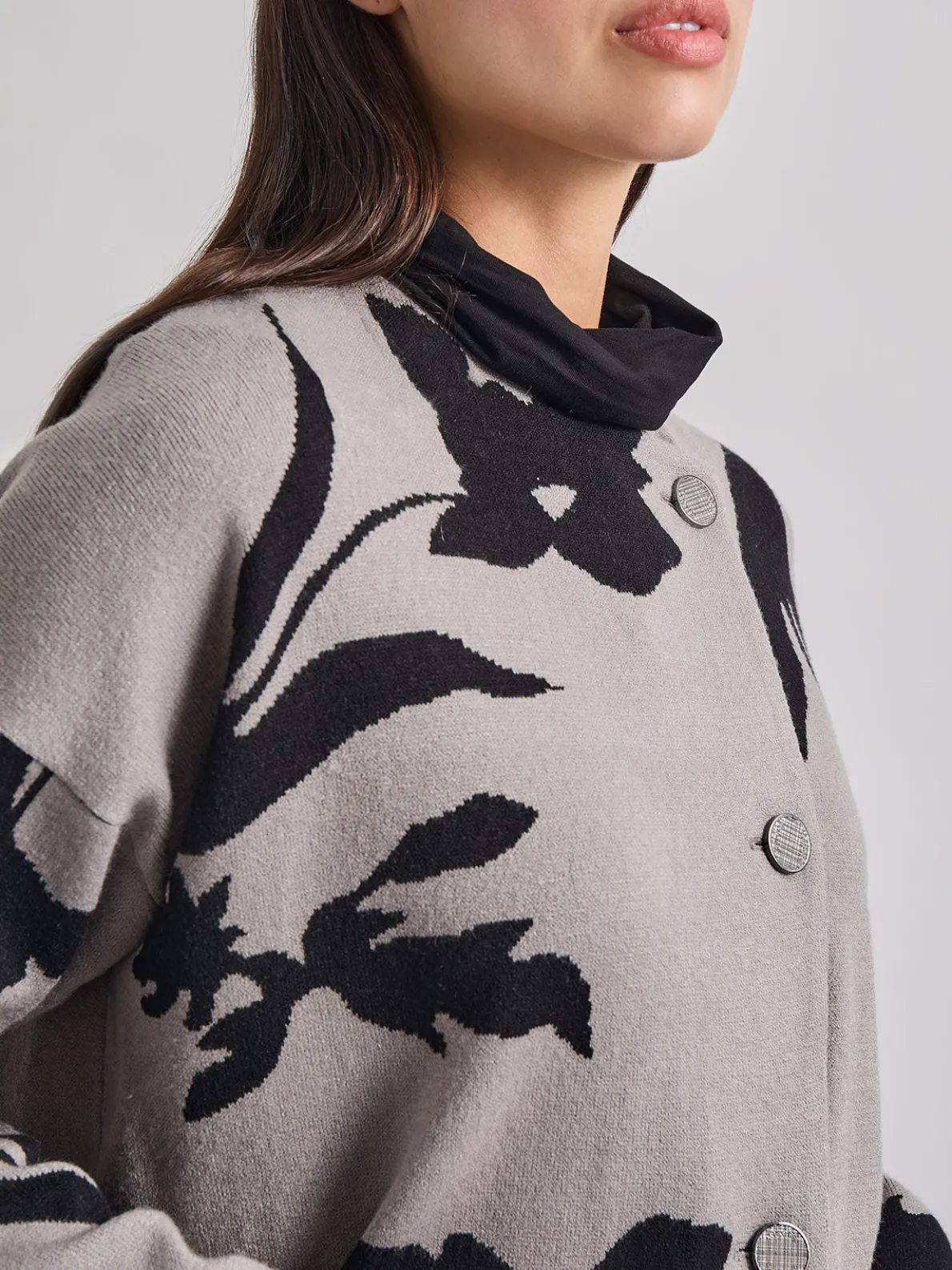 Relaxed Fit Abstract Floral Soft Knit Jacket