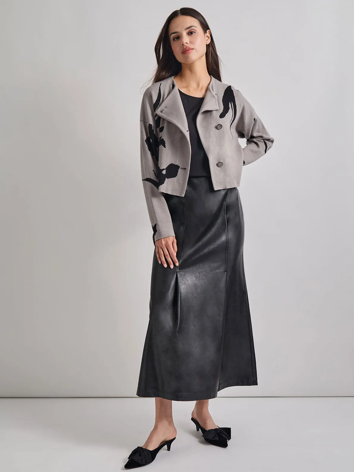 Relaxed Fit Abstract Floral Soft Knit Jacket