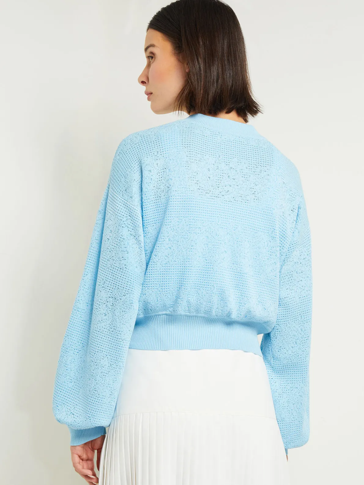 Relaxed Fit Button Front Jacket - Balloon Sleeve Soft Burnout Knit