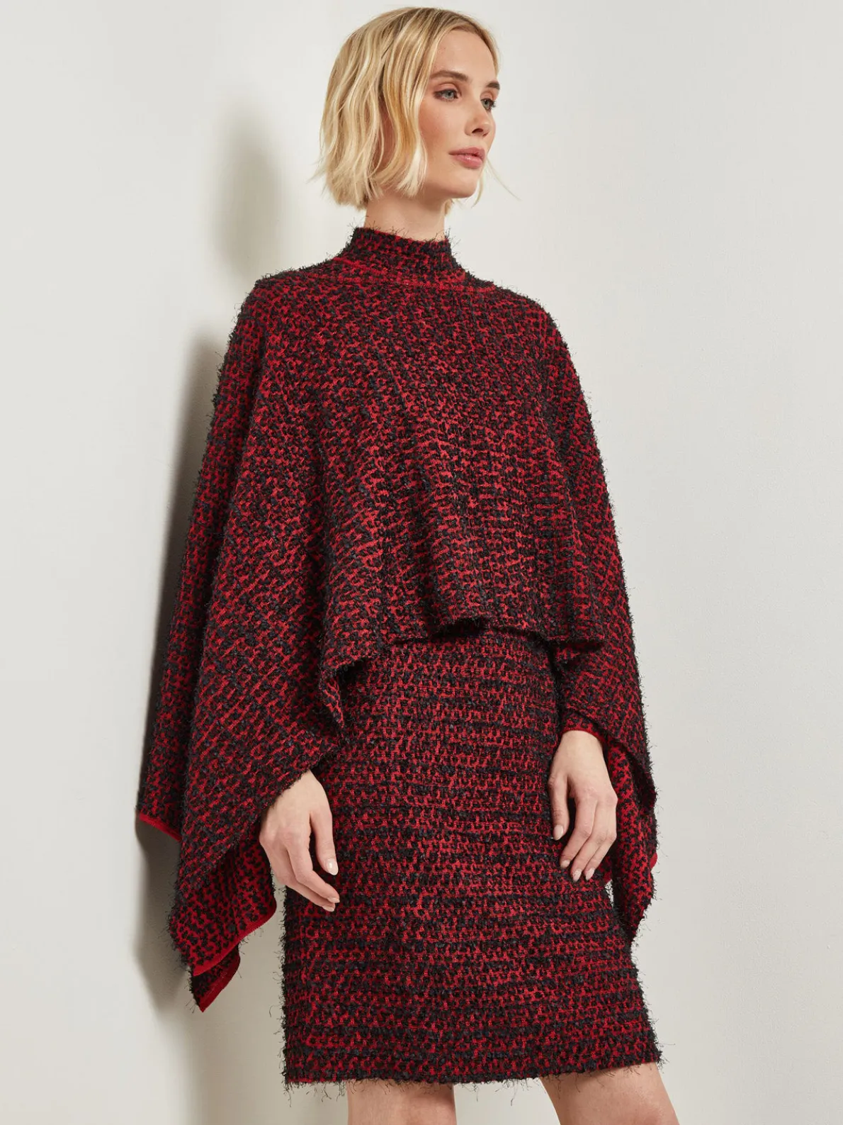 Relaxed Fit Two-Tone Eyelash Knit Poncho