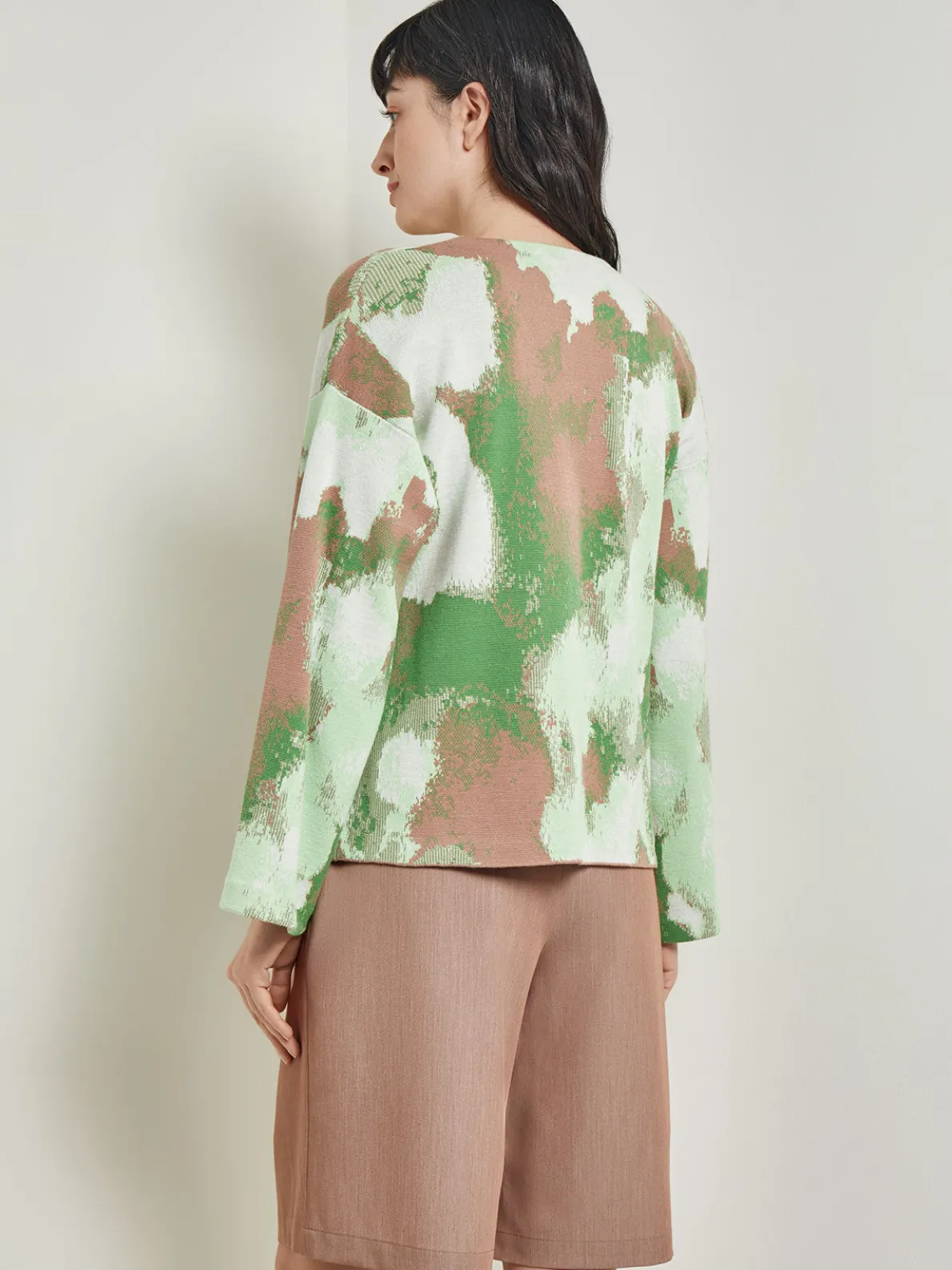 Removable Pin Crossover Jacket - Bell Sleeve Recycled Jacquard Knit