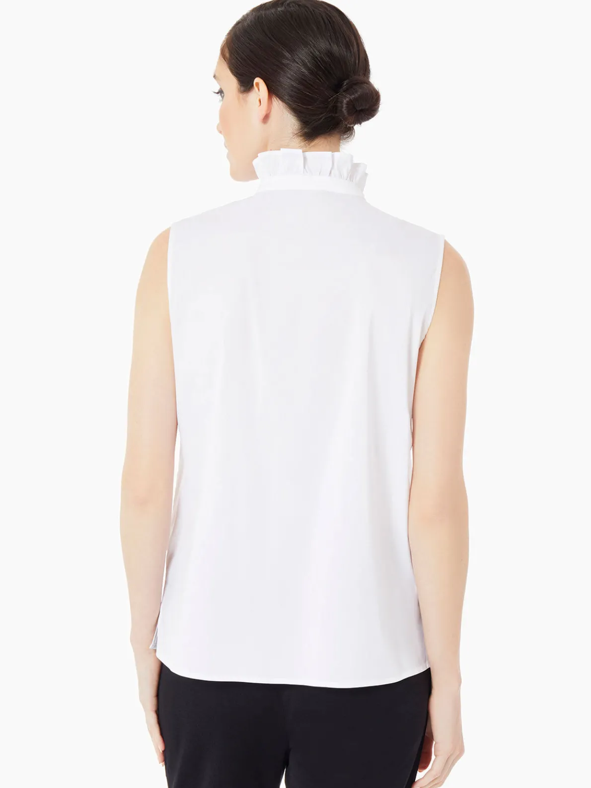 Ruffle Neck Stretch Cotton Blouse