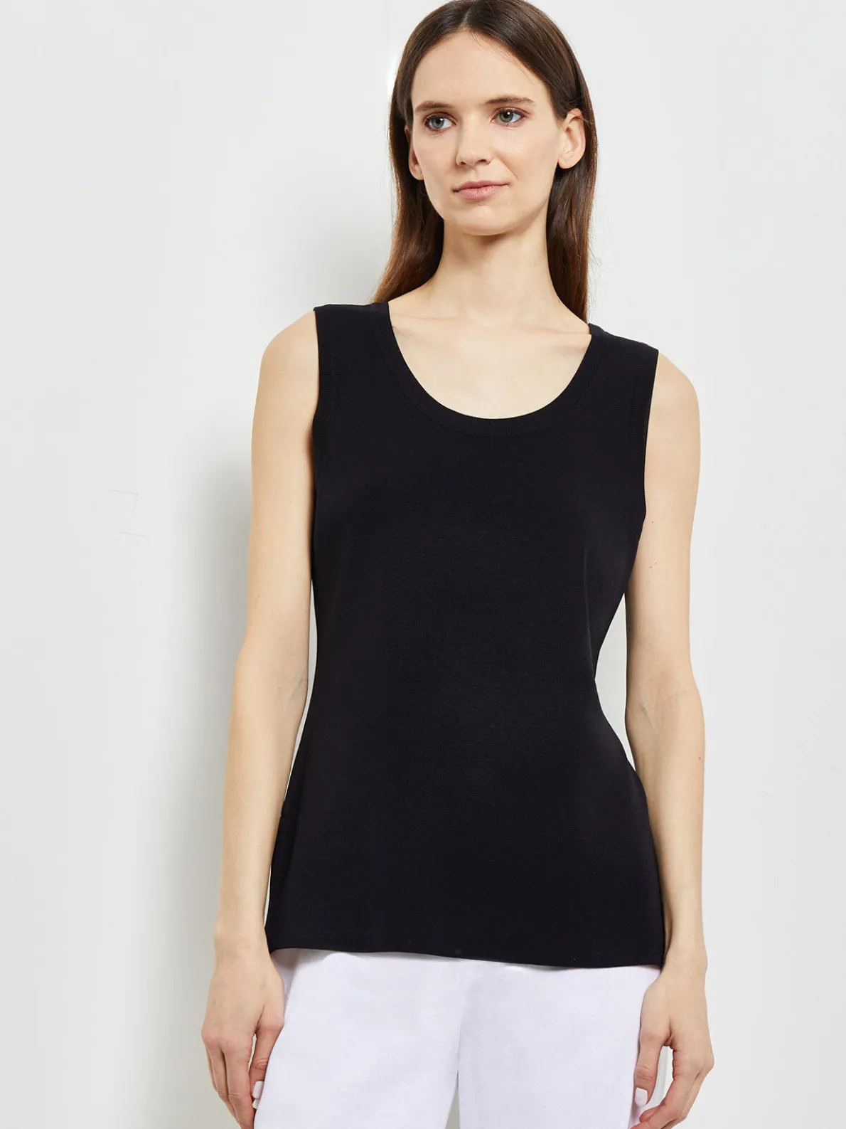Scoop Neck Tank Top - Black Sleeveless Top | Misook