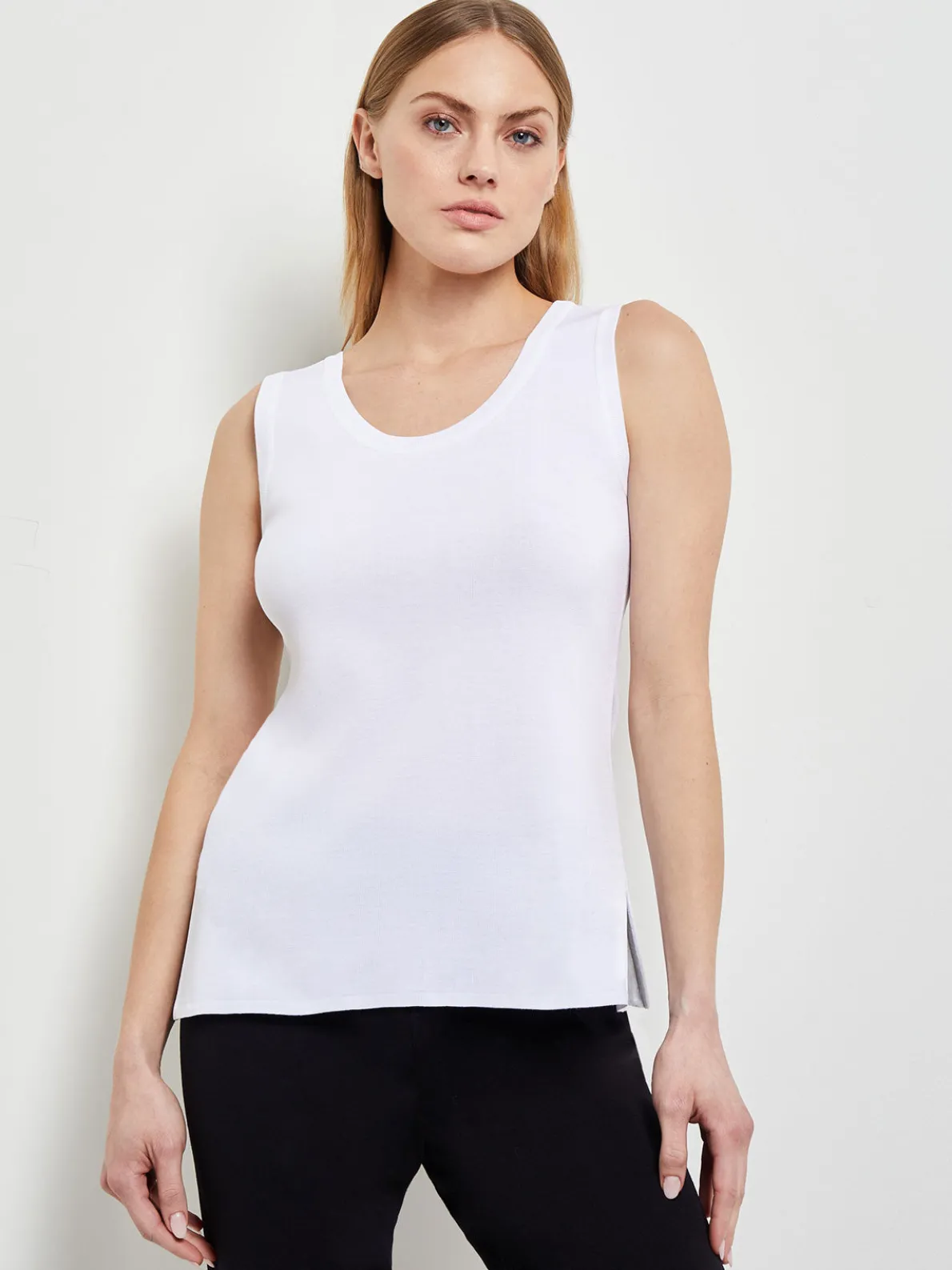 Scoop Neck Tank Top - White Sleeveless Top | Misook
