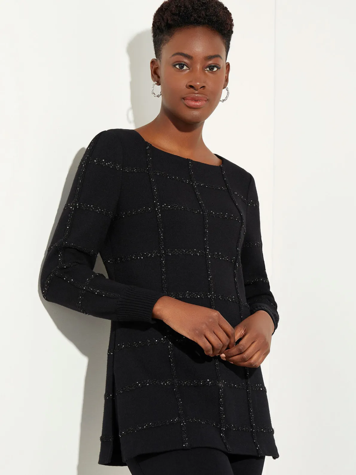 Sequin Grid Soft Recycled Knit Tunic