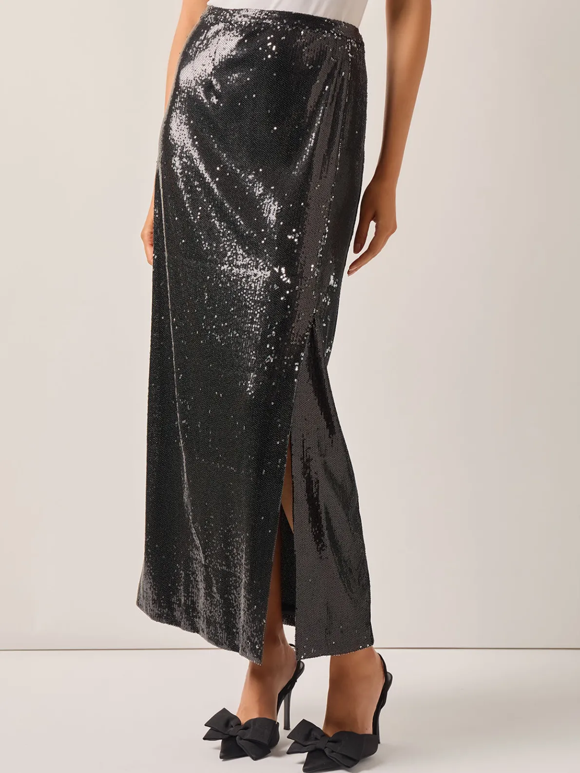 Sequin Novelty Woven Straight Maxi Skirt