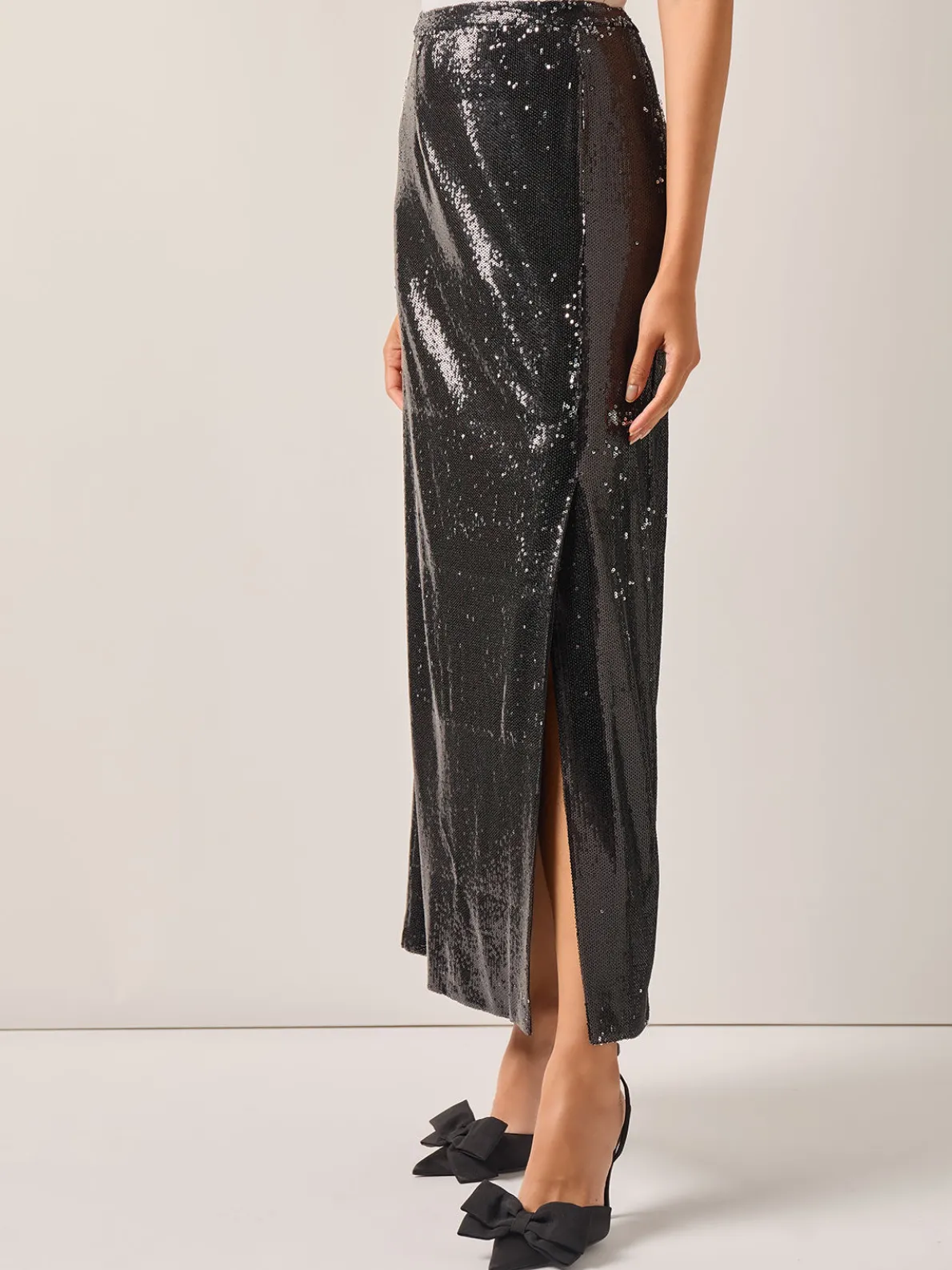 Sequin Novelty Woven Straight Maxi Skirt