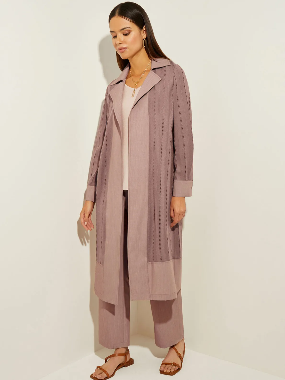 Sheer Duster - Long Brown Coat | Misook