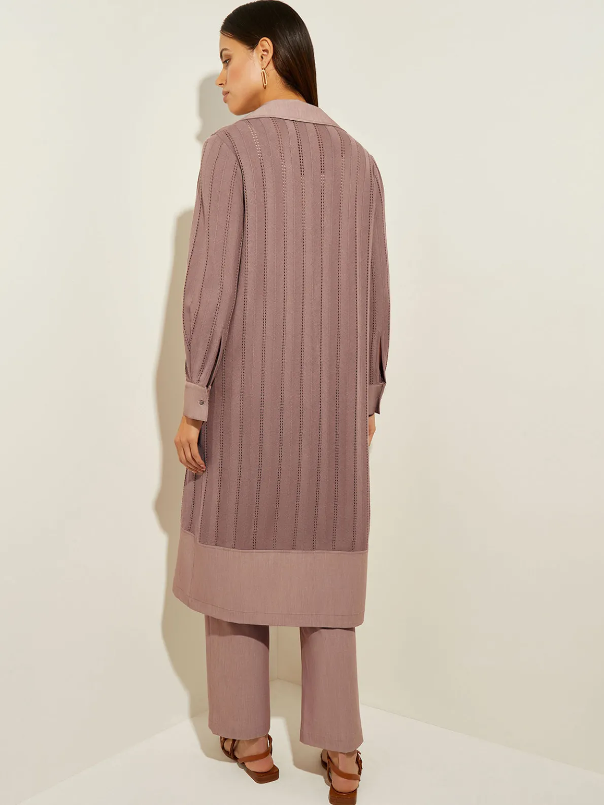 Sheer Duster - Long Brown Coat | Misook