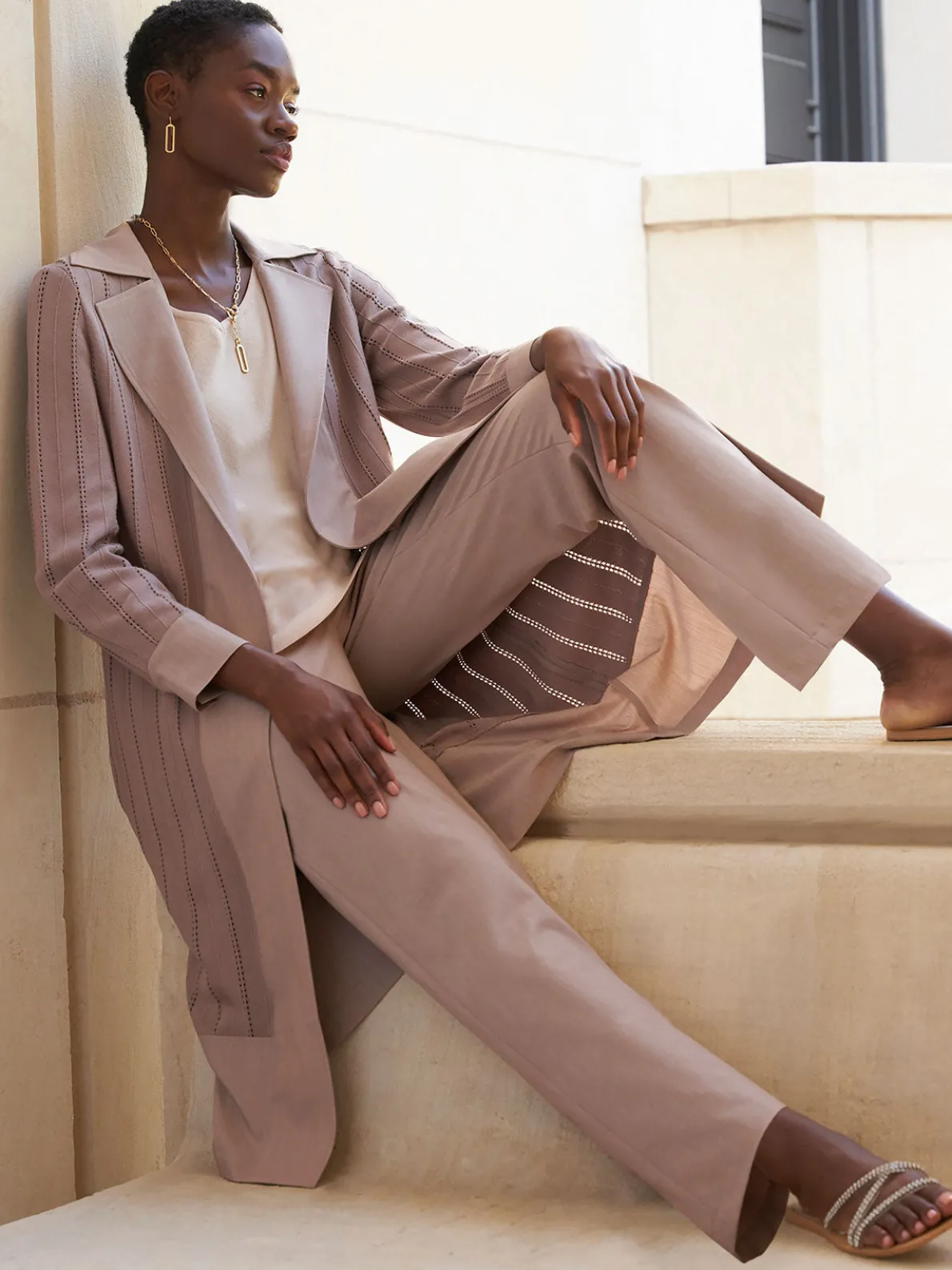 Sheer Duster - Long Brown Coat | Misook