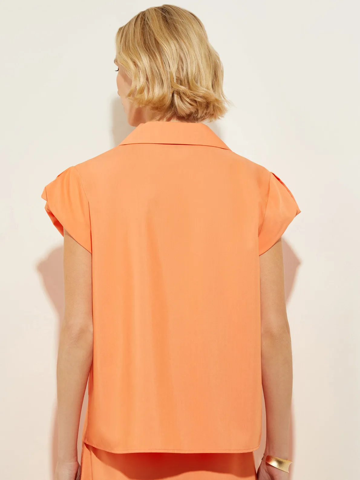 Short Puff-Sleeve Poplin Blouse