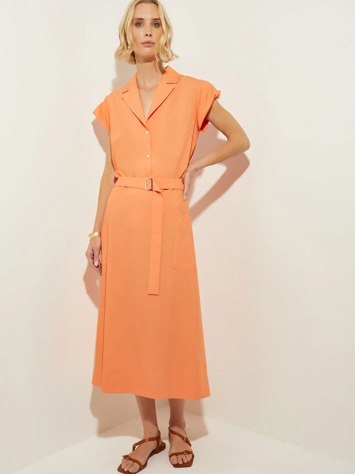 Short Puff-Sleeve Poplin Blouse