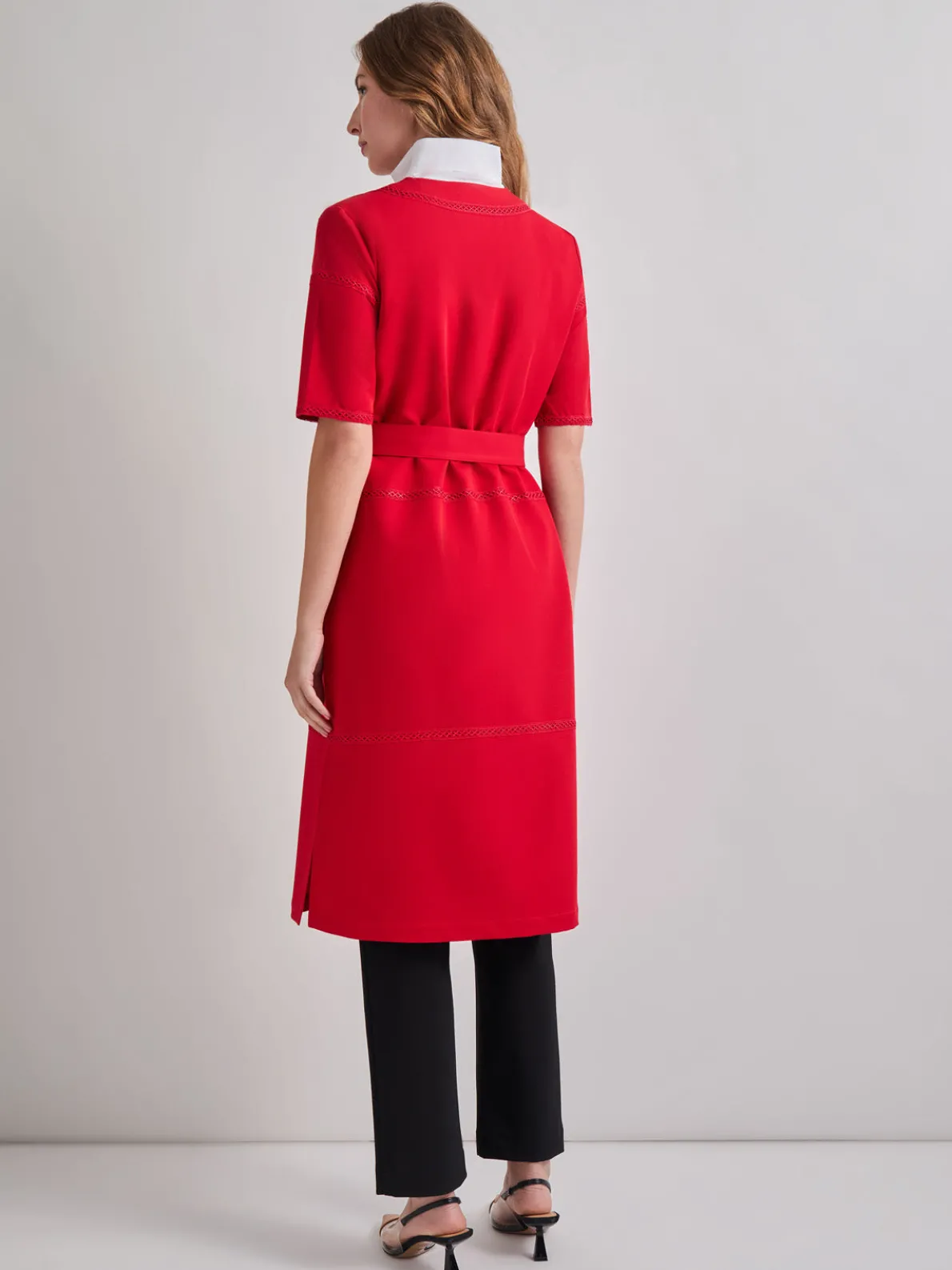 Short Sleeve Belted Stretch Crepe Duster