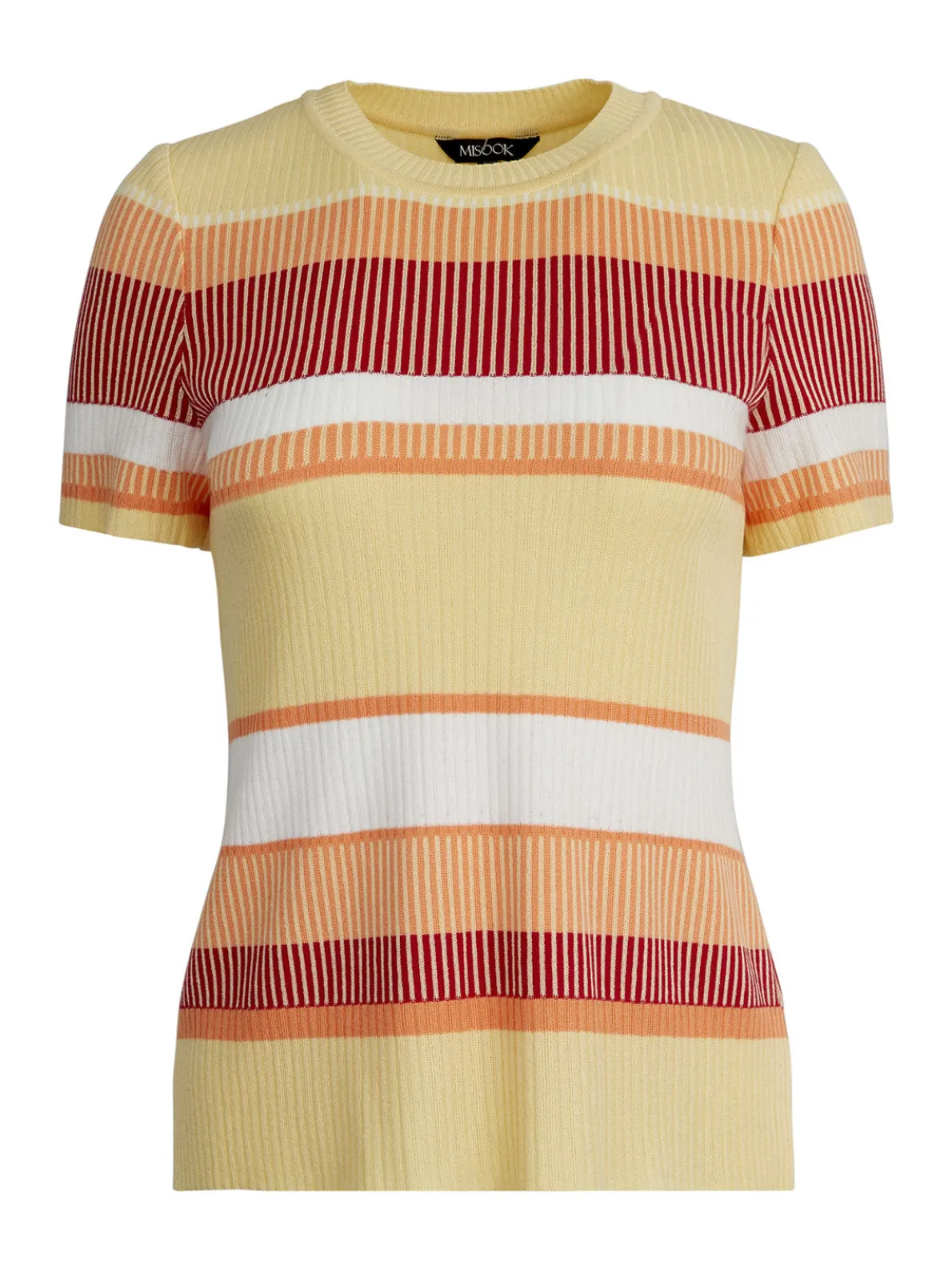 Short Sleeve Intarsia Striped Soft Knit Top