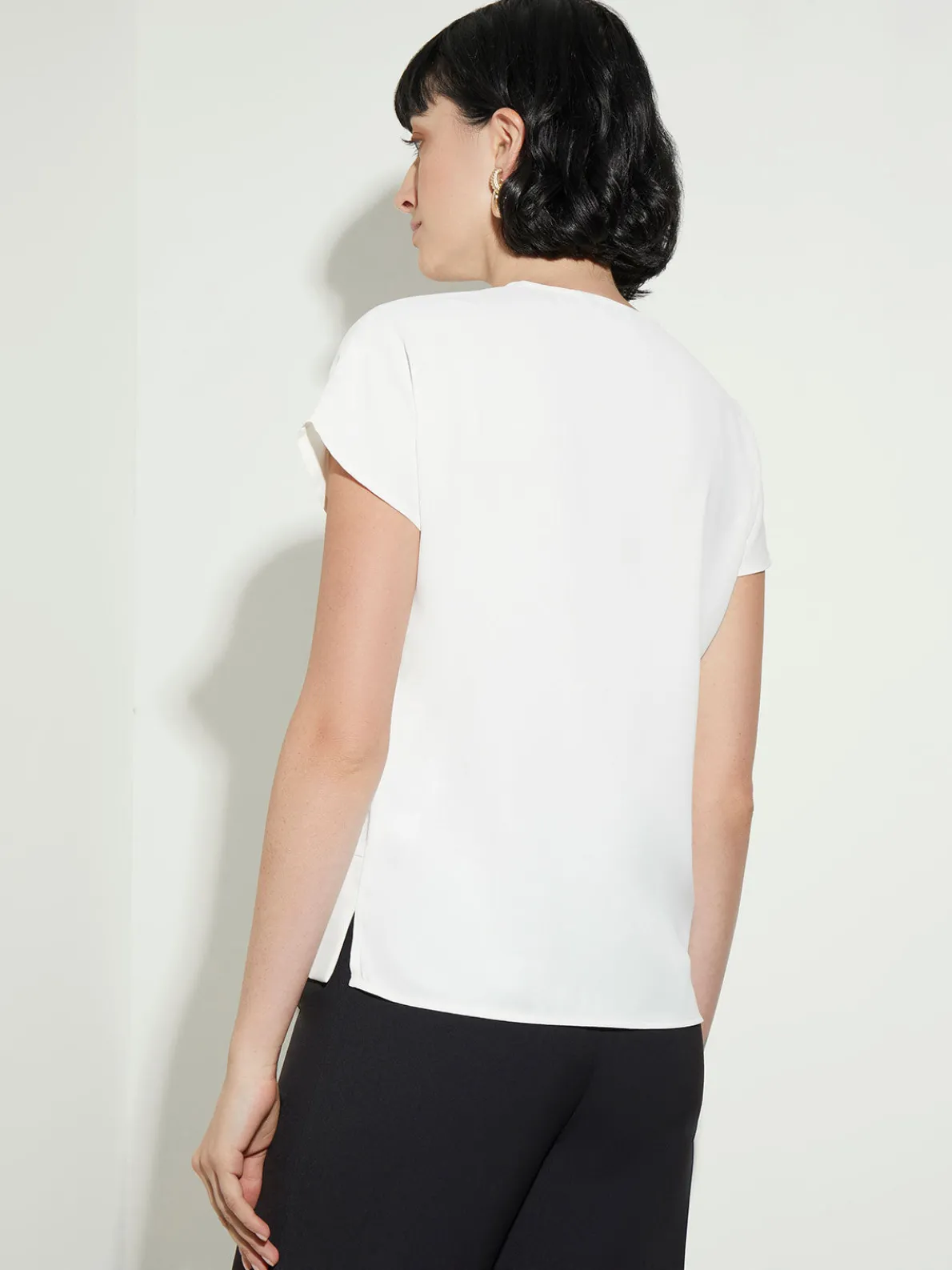 Short Sleeve V-Neck Crepe de Chine Blouse