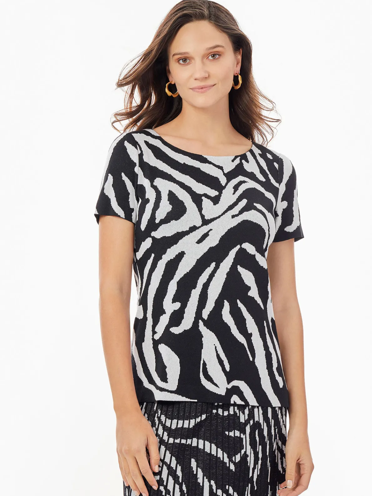 Short Sleeve Zebra Soft Knit Top