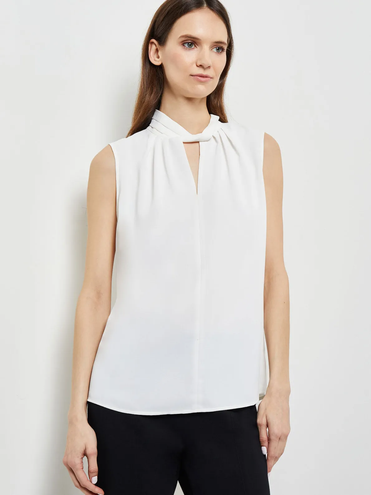 Sleeveless Twist Neck Crepe De Chine Blouse