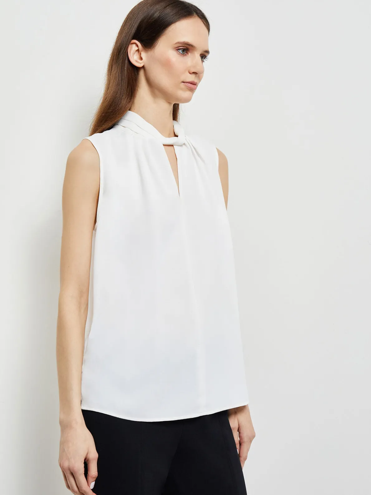 Sleeveless Twist Neck Crepe De Chine Blouse