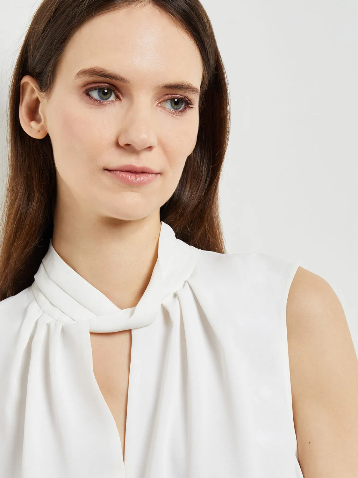 Sleeveless Twist Neck Crepe De Chine Blouse