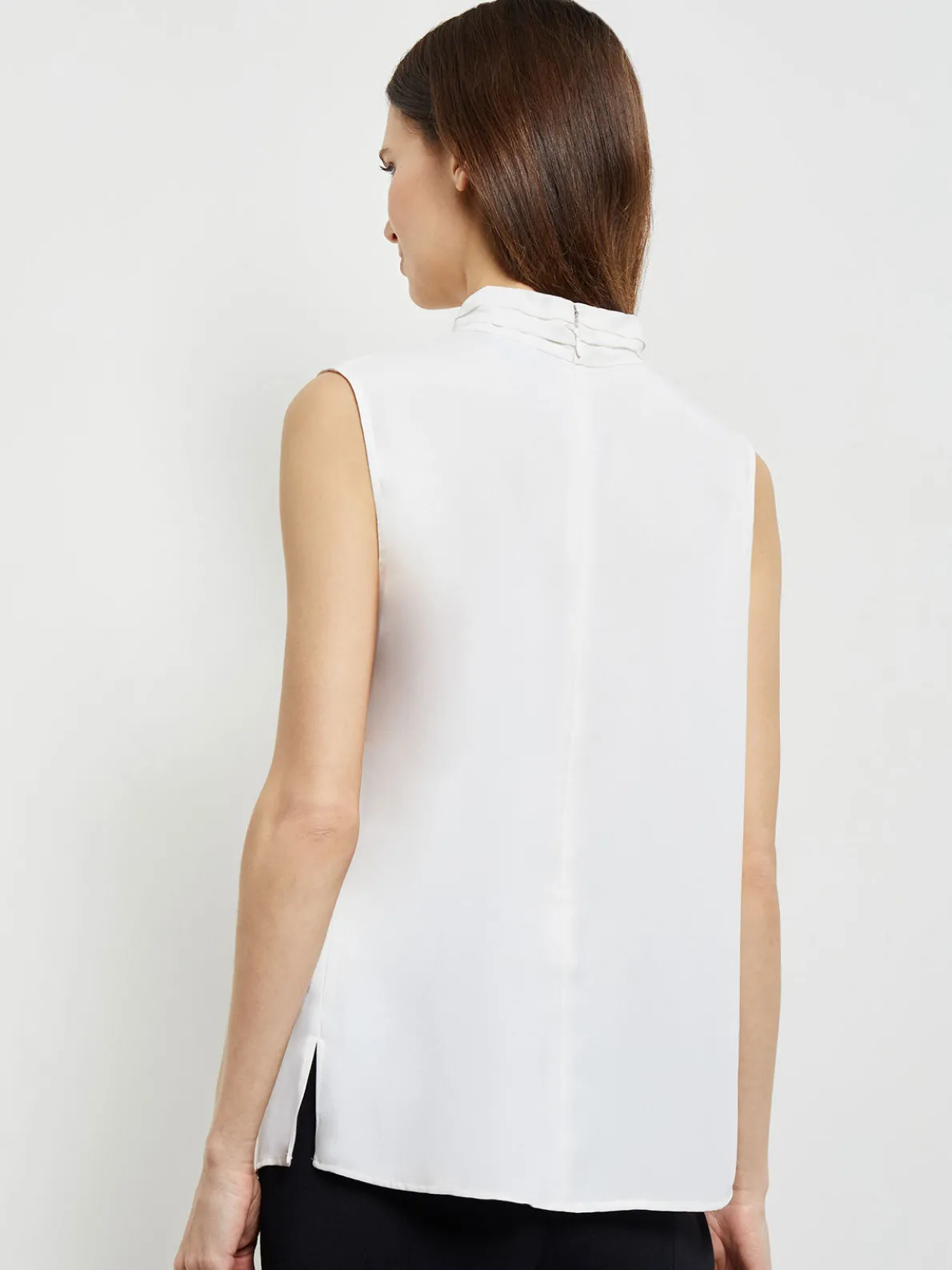 Sleeveless Twist Neck Crepe De Chine Blouse