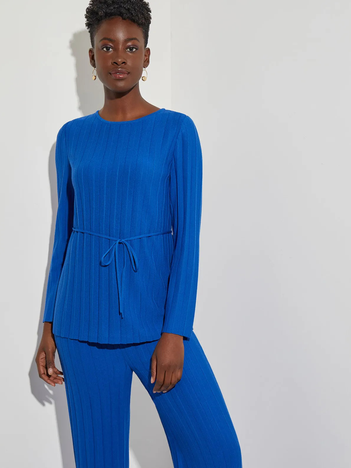 Soft Ribbed Knit Tie-Waist Tunic