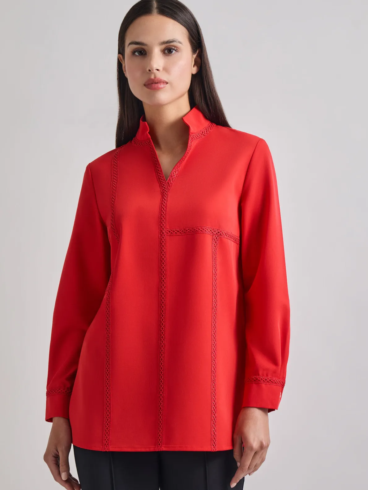 Soutache Detail Tonal Stretch Crepe Tunic