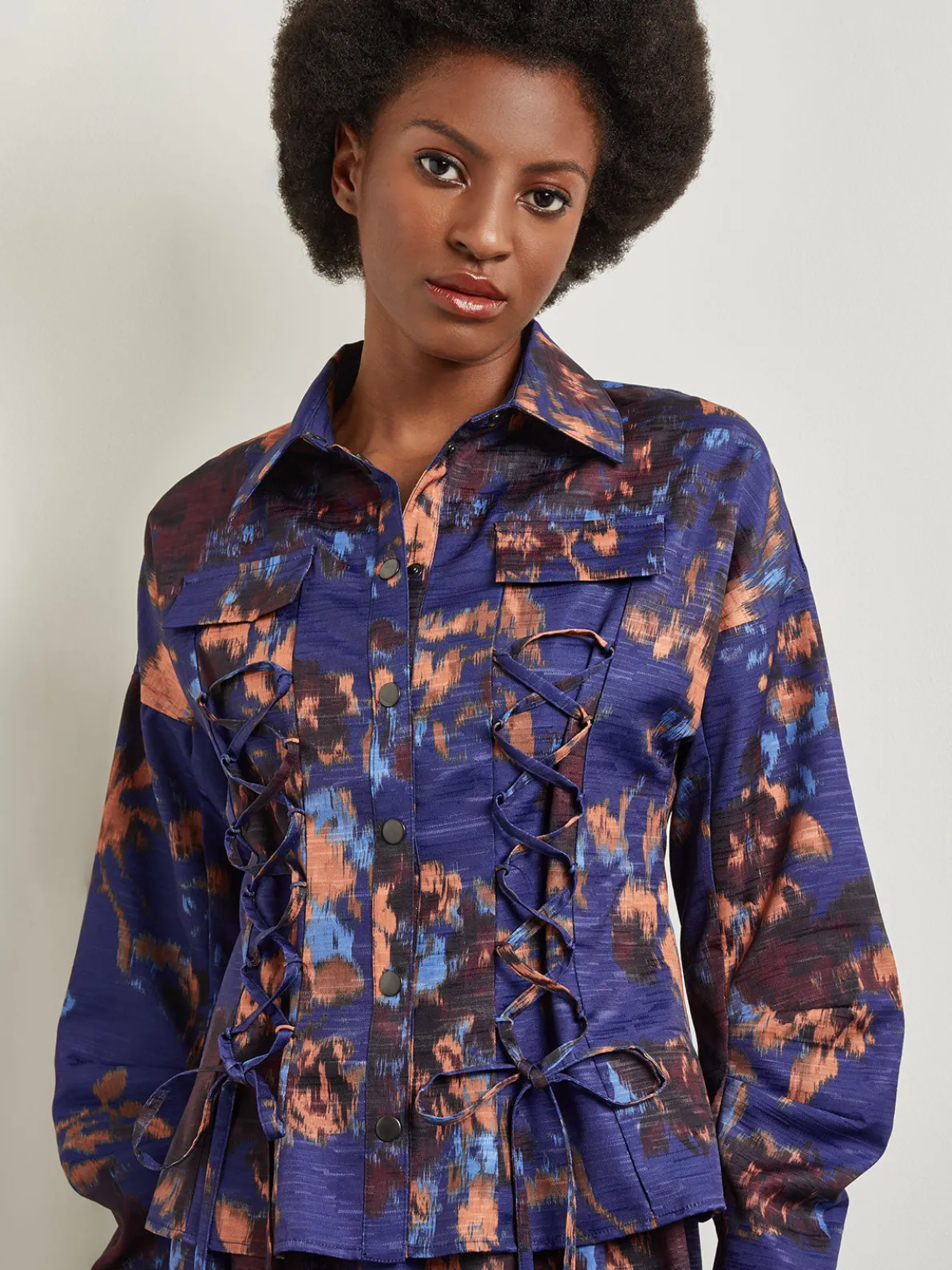 Structured Corset Laced Printed Woven Jacket