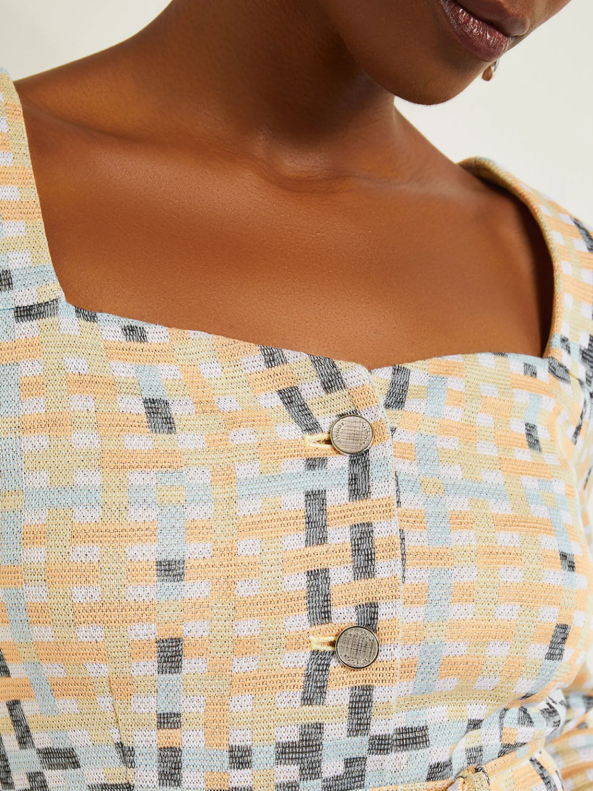 Sweetheart Neck Modern Fit Jacket - Plaid Jacquard Knit