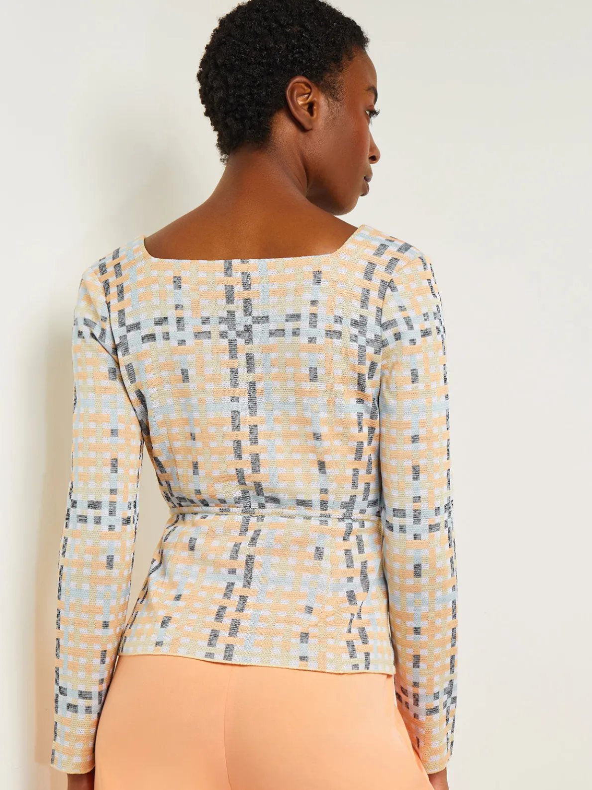 Sweetheart Neck Modern Fit Jacket - Plaid Jacquard Knit