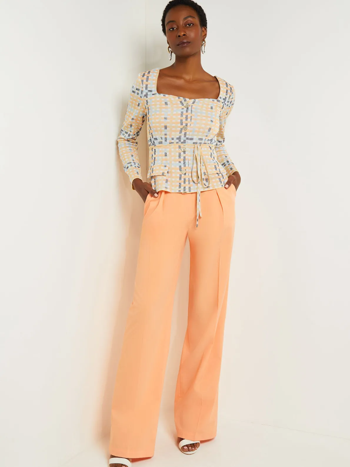 Sweetheart Neck Modern Fit Jacket - Plaid Jacquard Knit